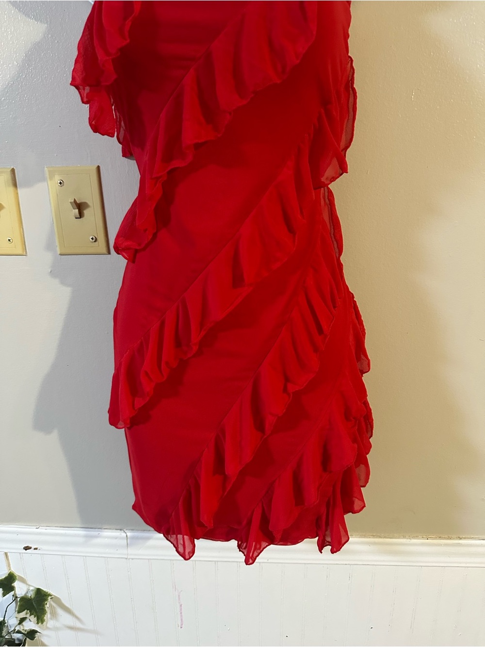 Strapless Red Ruffle Mini Dress - Picture 5 of 6